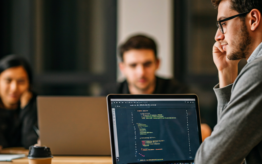 IT students working together in a modern workspace area